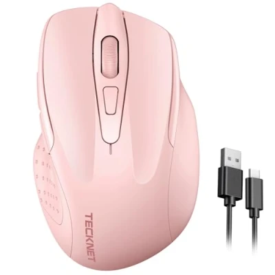 Image of TECKNET Rechargeable Wireless Mouse, Computer Adjustable 4800DPI Silent Ergonomic Mouse for Laptop PC Computer, Windows Mac OS,6 Buttons (Pink)