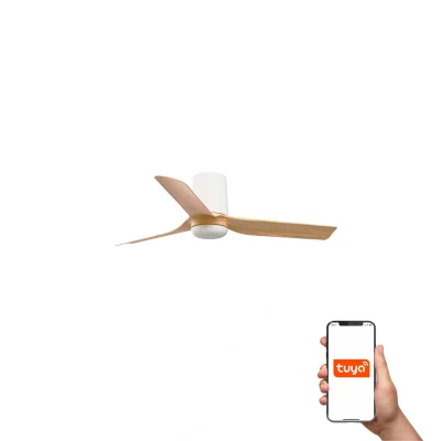 Image of Mini Punt Tub Small 3 Blade Ceiling Fan Matt White, Maple Tuya Smart System