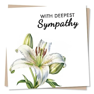 Image of Beautiful Lily Flower Sympathy Condolences Card Special For Family, Friends and Loved Ones Sincere Heartfelt Condolence Wishes Funeral Made in UK