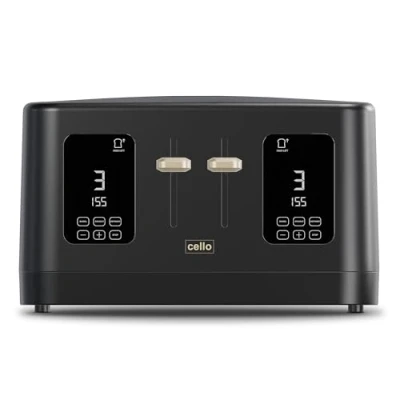Image of Cello Digital 4 Slice Toaster with Toast Timer, 1600W, Control Panel, Wide Slot, 7 Browning Levels, Auto Stop, Black Design, High Lift, Countdown Detachable crumb tray, 2024 model