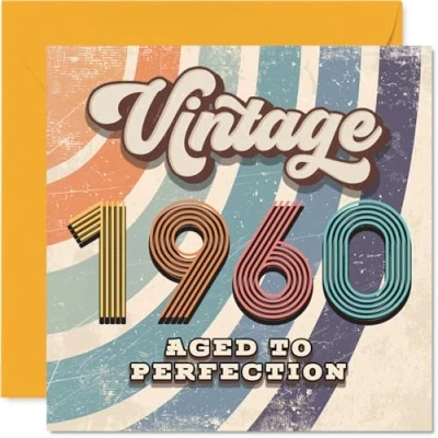 Image of 65th Birthday Card for Men Women Vintage 1960 Aged To Perfection Happy 65 Cards Brother Neighbour Auntie Nanny Husband Friend, 145mm Bday Greeting