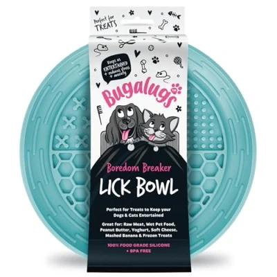 Image of Bugalugs Dog Mat Bowl 100% Food Grade Cat &amp; Licky Mats For Dogs Lick Reduce Stress Anxiety Single (Blue)