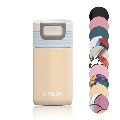 Image of KAMBUKKA Insulated Travel Mug (300 ml/10oz) Leak Proof Thermos: Snapclean® Technology for hot and Cold Drinks Non Slip Bottom Stainless Steel &quot;&quot;ETNA Iced Latte&quot;&quot; Model
