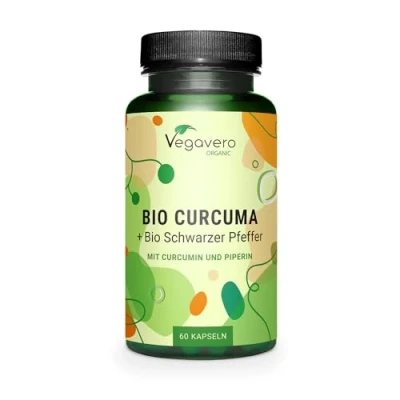 Image of Vegavero Organic Turmeric and Black Pepper Capsules High Strength 14,620 mg Equivalent Powder Curcumin 157 Piperine 9,5mg NO Additives, Lab Tested