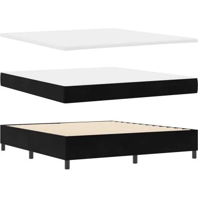 Image of vidaXL Box Spring Bed with Mattress &amp; Bench Black 180x200 cm Velvet