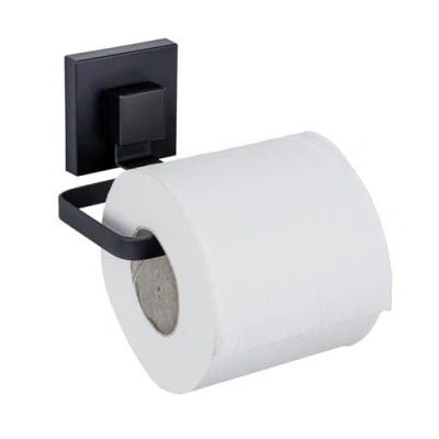 Image of WENKO Vacuum Loc® Quadro Toilet Roll Holder, Stainless Steel Wall Holder for Paper Storage, No Drilling Required, Black