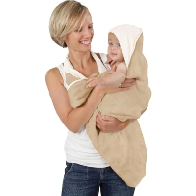 Image of Cuddledry Hands Free Baby Bath Towel Luxuriously Soft Bamboo &amp; Cotton Hooded Apron for Safe Babies Bathtime Perfect Newborn Gift Oatmeal