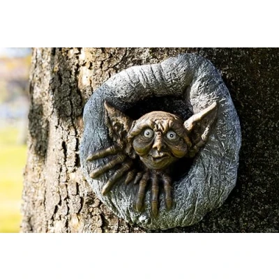 Image of Garden Mile Novelty Goblin Tree Peeker Ornaments Ogre Face Resin Outdoor Hugger Wall Art Weatherproof Mounted Statues and Sculptures Fairy Indoor Decorations
