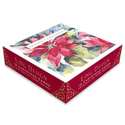 Image of Box of 12 Assorted Festive Flora &amp; Fauna Square Christmas Cards Xmas Card Boxes XBR806
