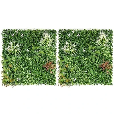 Image of CHRISTOW Meadow Artificial Plant Living Wall Panels, Garden Fence Covering Decoration, Indoor Outdoor Decor, Waterproof UV Protected, (2 Sets of 2 100cm x 50cm Panels)