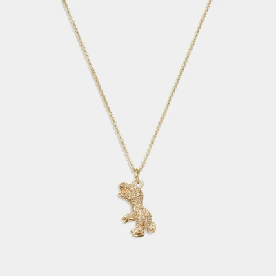 Image of Coach Rexy Pendant Crystal and Gold Tone Necklace