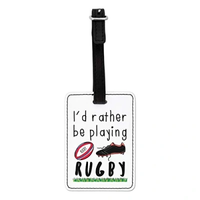 Image of Gift Base I&#039;d Rather Be Playing Rugby Visual Luggage Tag with Black Strap