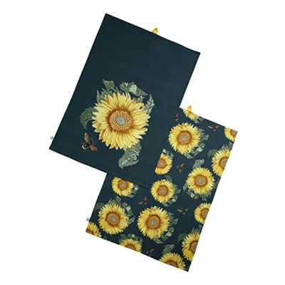 Image of RHS Sunflower Set of 2 Tea Towels Navy