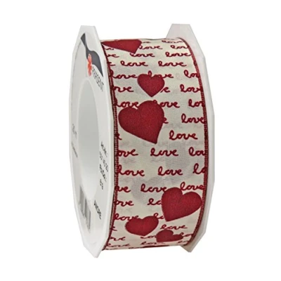Image of Präsent Honeymoon Curling Ribbon White Red 25 mm Width, 50 m Length