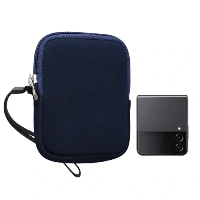 Image of kwmobile Neoprene Phone Pouch Size XXS 3/3,5&quot; Mini Universal Cell Sleeve Mobile Bag with Zipper, Wrist Strap Anthracite/White