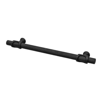 Image of Decoranddecor Amelia Knurled T bar Kitchen Cupboard Cabinet Handle Aluminium (160mm, Matt Black)