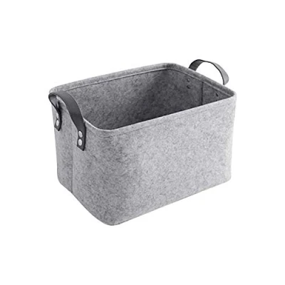 Image of LITLANDSTAR Felt Storage Basket, Foldable Basket Box Open Bin Laundry Hamper with Handles Shelf Organizer for Clothing, Magazine, Toys(Light Grey)