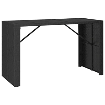 Image of vidaXL Poly Rattan Bar Table with Tempered Glass Top, Black, Weather resistant, Versatile Usage, Easy to Clean and Assemble, Perfect for Garden, Patio, Home