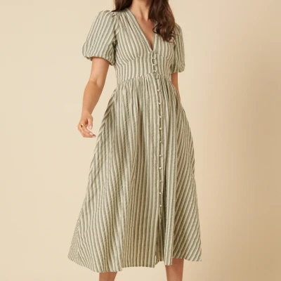 Image of Nobody&#039;s Child Starlight Striped Cotton Seersucker Dress UK 14