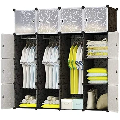 Image of BRIAN &amp; DANY 16 Cube Clothes Closet, Plastic Wardrobe with Doors 3 Hangers, Deeper Cubes Than Normal (45 cm vs. 35 cm) for Larger Capacity