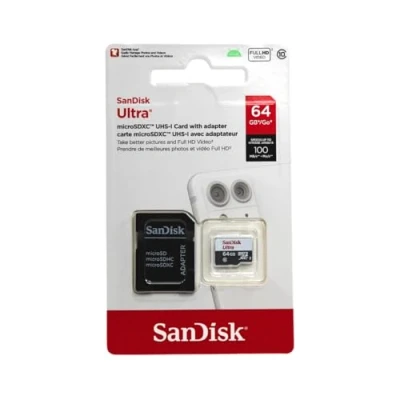 Image of SANDISK ULTRA MICROSDXC 64GB + SD ADAPTER 100MB/S CLASS 10 UHS I Tablet Packaging