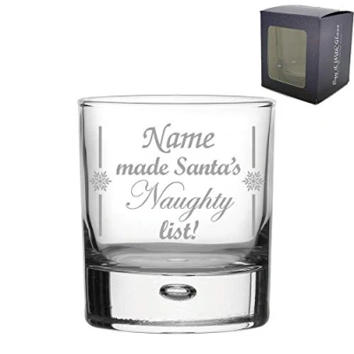 Image of Personalised Engraved Novelty Christmas Whiskey Glass &quot;Name Made Santa&#039;s Naughty/Nice List!&quot; Gift, Gift Boxed