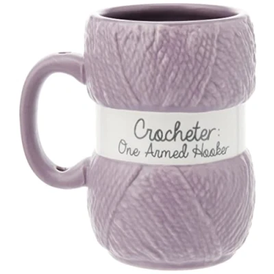 Image of Boxer Gifts Funny Crochet Gift Mug One Armed Hooker Ball of Wool Yarn Detailing Novelty Accessories for Crocheters, Purple