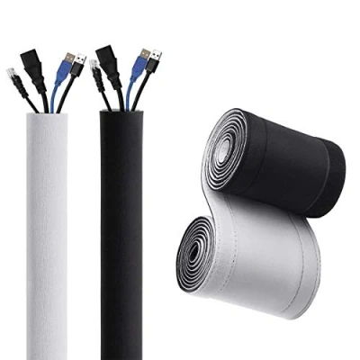 Image of 10cm Wide Cable Management Sleeve, Flexible Neoprene Tidy Tube for Desk TV Computer Cord Cover Wire Hider, Black and White Reversible (Inside Diameter ∅ 2.5cm/0.98in) (1.5m)