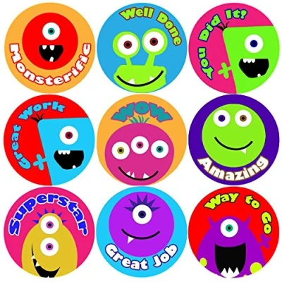 Image of 144 Monster Faces Praise Words 30mm School Reward Stickers for Teacher, Parent