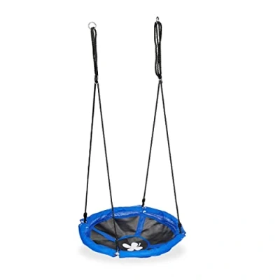 Image of Relaxdays Nest Swing, Ø 90 cm, Round, Kids &amp; Adults, Max. Load 100 kg, Height Adjustable, Outdoor Indoor, Black/Blue
