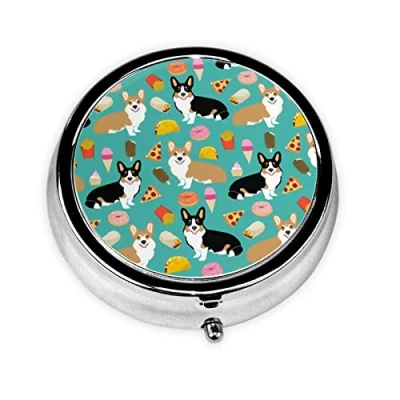 Image of Cute Dogs Print Round Pill Box,Portable Mini Metal Pill,Pill Box 3 Compartment Medicine Case
