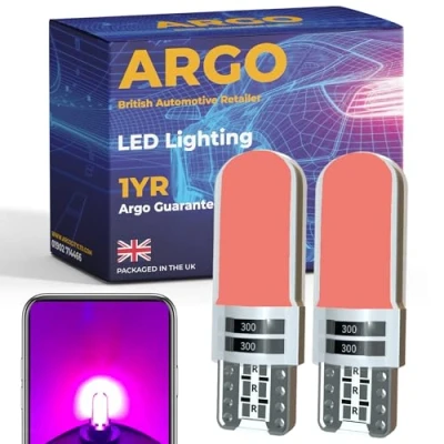 Image of Argo 501 Led Bulbs Pink Cob Xenon Car Light Interior Upgrade Map Dome Courtesy Footwell Van Capless Wedge 194 168 T10 W5w Bulb Side 12v