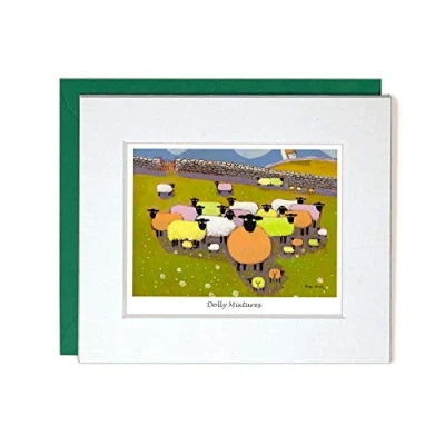 Image of &quot;Dolly Mixtures&quot; Mounted Greeting Card by Thomas Joseph Whimsical Sheep Range