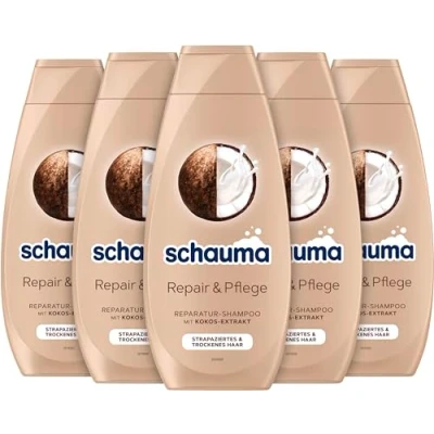 Image of Schauma Schwarzkopf Repair &amp; Care Shampoo (5 x 400 ml), Hair Smoothes Repairs Structure, for Damaged Dry Hair, with Coconut Extract