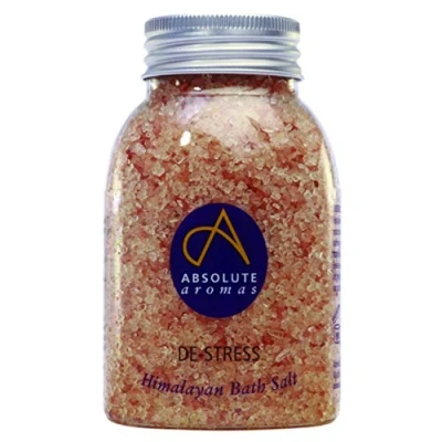Image of Absolute Aromas De Stress Bath Salts 290g Natural Pink Himalayan Salt Infused with 100% Pure Essential Oils Bergamot, Ylang Ylang, Frankincense and Jasmine Oil to Relax Soak Tired Muscles