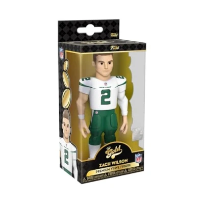 Image of Funko Gold 5&quot; NFL: NY Jets Zach Wilson 1/6 Odds for Rare Chase Variant Collectable Vinyl Action Figure Birthday Gift Idea Official Merchandise Ideal Toy Sports Fans and Display