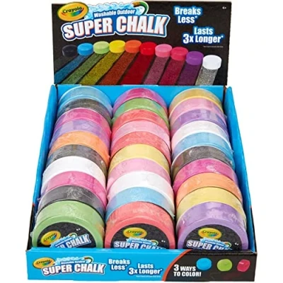 Image of CRAYOLA Washable Outdoor Super Chalk Assorted Colours (Box of 30) 3 Different Ways to Colour with One Puck! For Ages 4+