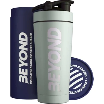 Image of Beyond Shakers Insulated Metal Protein Shaker, Stainless Steel Supplement Bottle BPA Free for Gym 735ml in Green