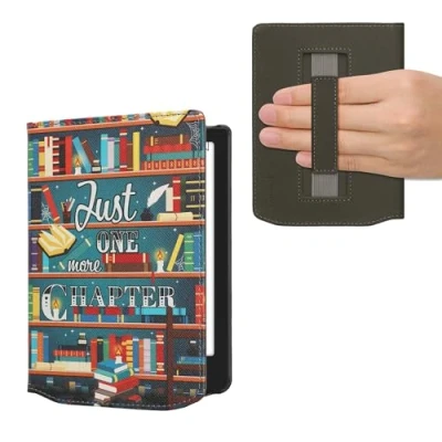 Image of kwmobile Case Compatible with Pocketbook Verse/Verse Pro/Verse Color/Vivlio Light/Light HD PU Cover w/Strap Library Motto Multicolor