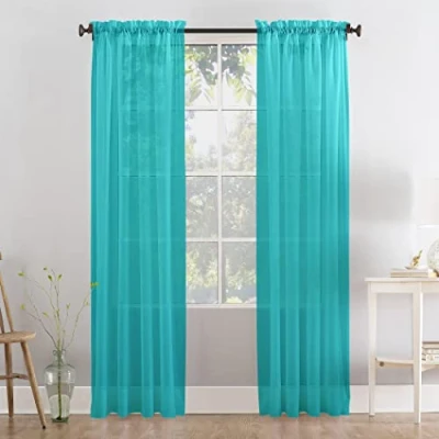 Image of Megachest a pair of slot top voile curtains (Teal Blue, 56&quot; wideX90 drop 2 Panels)