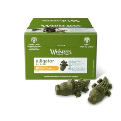Image of WHIMZEES Alligator, All Natural Daily Dental Chew for Dogs, Long Lasting Dog Chew, 65 Pieces, Size M