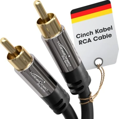 Image of KabelDirekt 1m RCA/phono subwoofer lead cable, 1 to RCA/phono, audio/digital/video (coax male/male cinch plugs, for amps/Hi Fis, audio signals/composite video, 75 ohm, black)