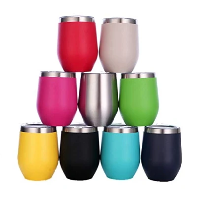 Image of Gteller 12 oz Stainless Steel Wine Tumbler Stemless Glasses with Lid, Double Wall Insulated Travel Mug Perfect for Wine, Coffee, Drinks, Champagne, Cocktails (Green)