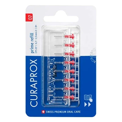 Image of Curaprox Interdental Brushes CPS 07 Prime Refill, 8 Pieces, 2.5 mm Efficiency, Red, Refill Pack, Without Holder