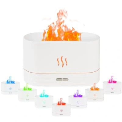 Image of ASAB Flame Diffuser Essential Oil Air Humidifier 180ml Aromatherapy with 7 LED Colour Changing Lights Quiet Operation Electric Aroma for Bedroom Home Office Yoga Spa (WHITE)