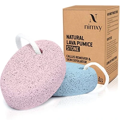 Image of NIMXY Pumice Stone for Feet and Hands 2 Pcs Hard Skin Remover Foot Scrubber Dead Removal Natural File Callus Exfoliation (Pink &amp; Blue)