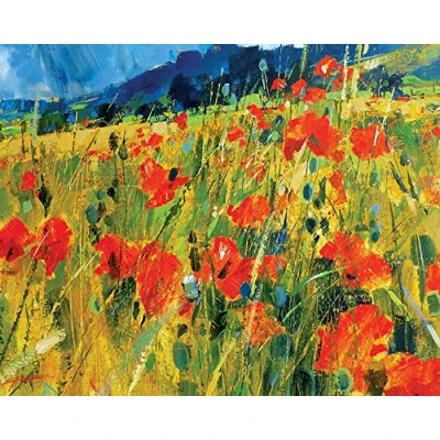 Image of Chris Forsey South Downs Poppies Canvas Print, Polyester, Multi Colour, 40 x 50 cm