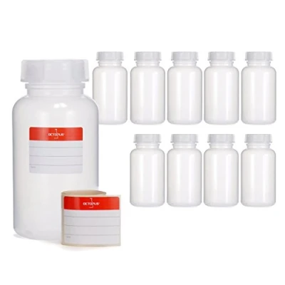 Image of Octopus 10x 500 ml LDPE wide mouth bottles with screw caps, empty chemical bottles, laboratory lids as storage containers for laboratory, kitchen or hobby