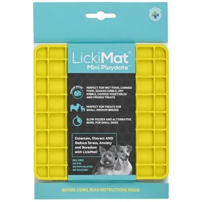 Image of LickiMat Mini Classic Playdate Dog Food Mat, Slow Feeder for Boredom &amp; Anxiety Relief Dogs, Perfect Food, Treats, Yoghurt Peanut Butter, Fun Alternative to a Feeding Bowl, Yellow