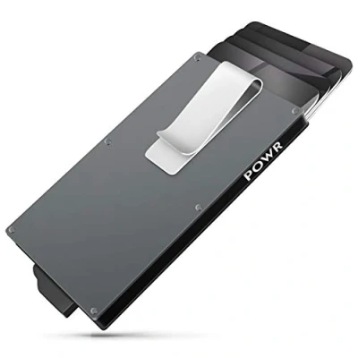 Image of POWR RFID Blocking Card Holder, Stylish Slim Wallet and Contactless Credit Protector (Black with Black Money Clip)